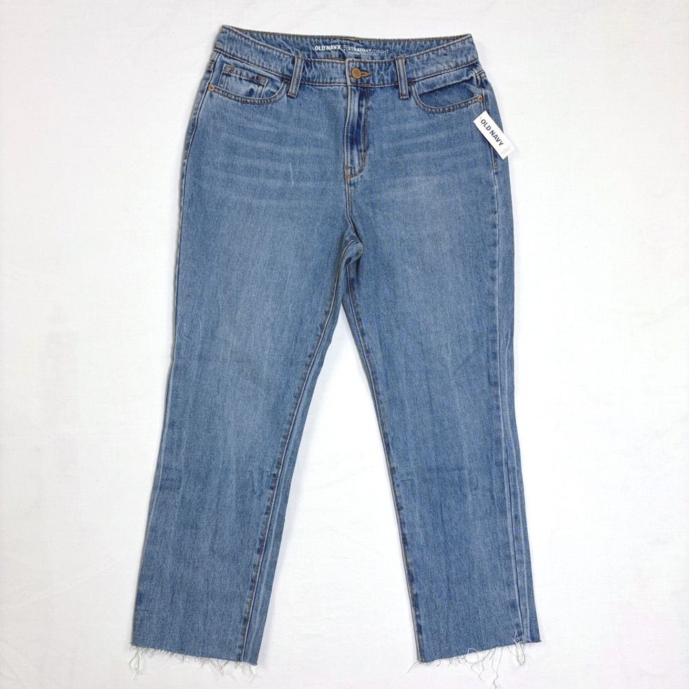 Old Navy Womens High Rise Straight Leg Raw Hem Jeans Blue Size 4 Regular NWT